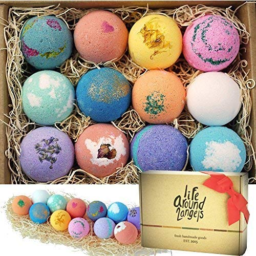 0712491846042 - LIFEAROUND2ANGELS BATH BOMBS GIFT SET 12 USA MADE FIZZIES, SHEA & COCO BUTTER DRY SKIN MOISTURIZE, PERFECT FOR BUBBLE & SPA BATH. HANDMADE BIRTHDAY MOTHERS DAY GIFTS IDEA FOR HER/HIM, WIFE, GIRLFRIEND
