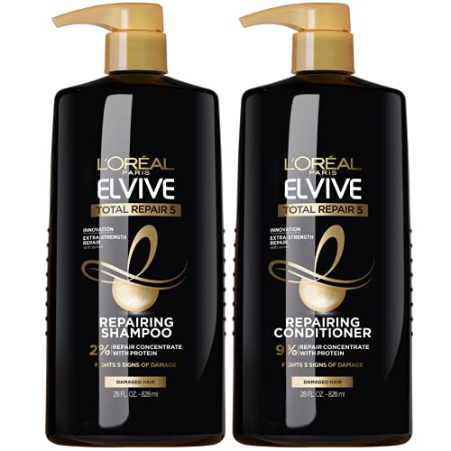 0071249420287 - L’OREAL PARIS ELVIVE TOTAL REPAIR 5 REPAIRING SHAMPOO AND CONDITIONER, FOR DAMAGED HAIR, SHAMPOO AND CONDITONER WITH PROTEIN AND CERAMIDE FOR STRONG, SILKY, SHINY, HEALTHY, RENEWED HAIR, 1 KIT