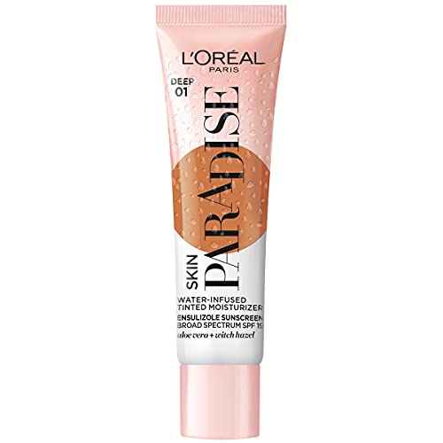 0071249423585 - LOREAL PARIS SKIN PARADISE WATER-INFUSED TINTED MOISTURIZER WITH BROAD SPECTRUM SPF 19 SUNSCREEN LIGHTWEIGHT, NATURAL COVERAGE UP TO 24H HYDRATION FOR A FRESH, GLOWING COMPLEXION, DEEP 01, 1 FL OZ