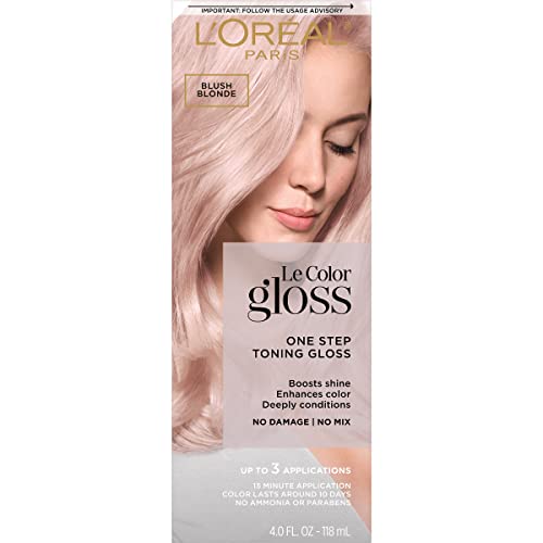 0071249642252 - LOREAL PARIS LE COLOR GLOSS ONE STEP TONING HAIR GLOSS, IN-SHOWER HOME USE, NEUTRALIZES BRASS, DEEPLY CONDITIONS, BOOSTS SHINE. NO DAMAGE, NO MIX, AMMONIA FREE, PARABEN FREE, BLUSH BLONDE, 4 FL OZ