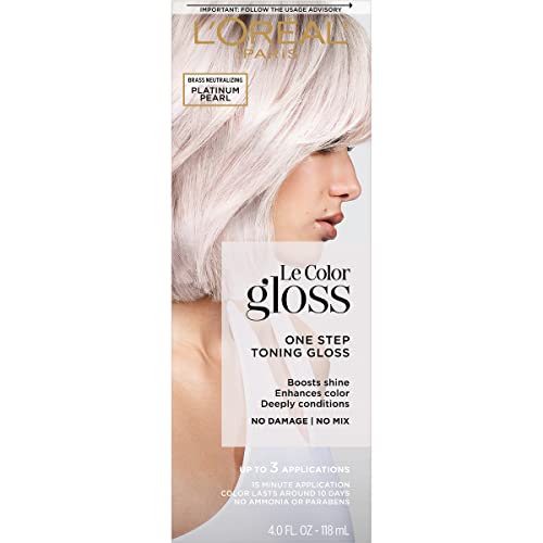 0071249642283 - LOREAL PARIS LE COLOR GLOSS ONE STEP TONING HAIR GLOSS, IN-SHOWER HOME USE, NEUTRALIZES BRASS, DEEPLY CONDITIONS, BOOSTS SHINE. NO DAMAGE, NO MIX, AMMONIA FREE, PARABEN FREE, PLATINUM PEARL, 4 FL OZ