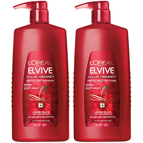 0071249645000 - LOREAL PARIS ELVIVE COLOR VIBRANCY PROTECTING SHAMPOO AND CONDITIONER SET, FOR COLOR TREATED HAIR, LINSEED ELIXIR AND ANIT-OXIDANTS, FOR ANTI-FADE, HIGH SHINE, AND COLOR PROTECTION, 1 KIT