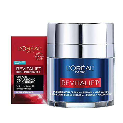 0071249645758 - LOREAL PARIS REVITALIFT PRESSED NIGHT CREAM WITH RETINOL, NIACINAMIDE, VISIBLY REDUCE WRINKLES, HYDRATE. FOR FACE, UNDER EYE, NECK, CHEST. DERMATOLOGIST TESTED. + HYALURONIC ACID SERUM SAMPLE, 1 KIT