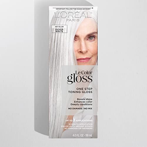 0071249654118 - LOREAL PARIS LE COLOR GLOSS ONE STEP TONING GLOSS, IN-SHOWER HAIR TONER WITH DEEP CONDITIONING TREATMENT FORMULA FOR GRAY HAIR, SILVER WHITE, 1 KIT