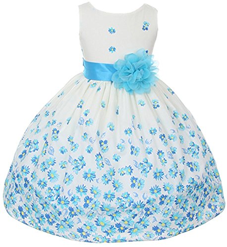0712691722726 - 100% COTTON FLORAL SPRING EASTER FLOWER GIRL DRESS IN AQUA DAISY - 6