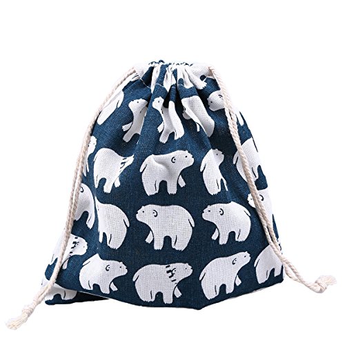 0712809533541 - WHOSEE 3-PACK POLAR BEAR COTTON LINEN DRAWSTRING STORAGE BAG TOY SHOES LAUNDRY ORGANIZER TRAVEL POUCH SIZE S+M+L