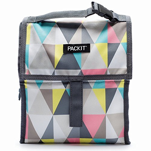 0713145782051 - PACKIT 10 INCH 10 HOUR FREEZABLE FOLDABLE REUSABLE MULTIPAL USES LUNCH BAG WITH ADJUSTABLE STRAP (GREY PASTEL PRISM)