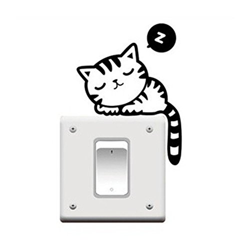 0713243145710 - GENERIC CUTE CAT NAP PET LIGHT SWITCH FUNNY WALL DECAL VINYL STICKERS BLACK