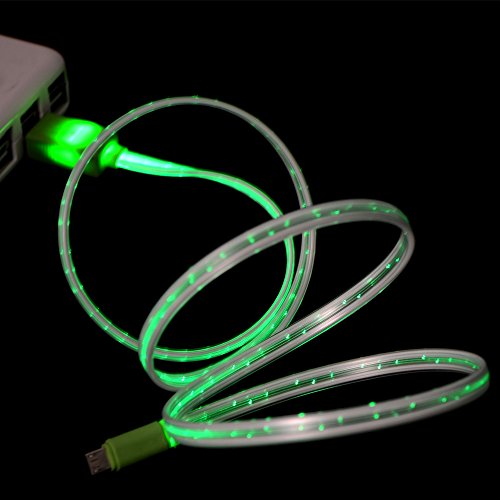 0713382738309 - AGPTEK® VISIBLE FLASHING LED SHINING LIGHT MICRO USB CHARGING DATA SYNC CABLE FOR SAMSUNG GALAXY S3 S4, S5, SAMSUNG GALAXY NOTE 2, NOTE 3, HTC, LG, MOTO, SONY EXPERIA (3.3 FT LENGTH, USB 2.0) - GREEN