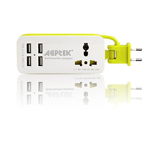 0713382813983 - AGPTEK PORTABLE POWER STRIP TRAVEL OUTLETS（2.1AMP+1AMP 21W）AND 1.5M/5FT POWER SUPPLY CORD WITH UNIVERSAL PLUG WIDE RANGE INPUT FROM 100V-240V POWER SOCKETS W/ 4 PORT 5V 1A/2.1A USB CHARGER FOR 5V 2.4A OUTPUT FOR IPHONE 6 / 6 PLUS / 5S / 5, IPAD AIR / MIN