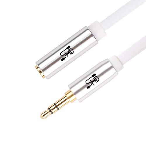0713463447076 - SUPER HD 3.5MM AUX STEREO AUDIO EXTENSION CABLE MALE TO FEMALE TYPE 24K GOLD PLATED STEP DOWN DESIGN METAL CONNECTORS WITH HIGH PURITY OFC CONDUCTOR WHITE-8FEET