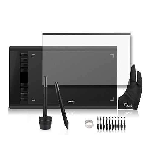 0713543693331 - PARBLO A610 10 X 6 GRAPHIC DRAWING TABLET WITH 8 EXPRESS KEYS, 2 P50S RECHARGEABLE PEN, REPLACEMENT NIBS, TRANSPARENT FILM AND TWO-FINGER GLOVE