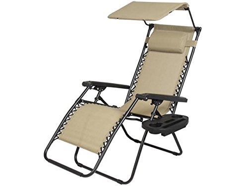 0713589247826 - NEW TAN ZERO GRAVITY CHAIR LOUNGE PATIO CHAIRS OUTDOOR WITH CANOPY CUP HOLDER AND STURDY LIGHTWEIGHT STEEL TUBULAR FRAMES