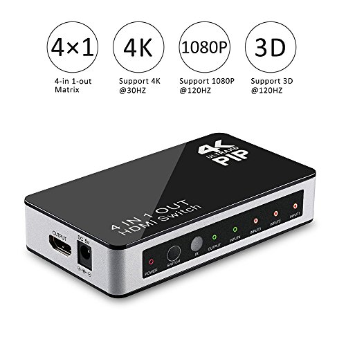 0713653906086 - 4 PORTS HDMI SWITCH 4K X 2K 4 PORT 4 X 1 HDMI HUB EZYKOO HIGH SPEED HDMI SWITCHER SELECTOR WITH PIP AND IR WIRELESS REMOTE CONTROL SUPPORT FULL HD 1080P 3D AUTOMATIC SWITCH