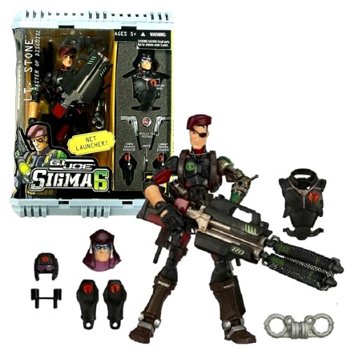 0713733230834 - HASBRO YEAR 2006 G.I. JOE SIGMA 6 CLASSIFIED SERIES 8 INCH TALL ACTION FIGURE - MASTER OF DISGUISE LT. STONE WITH ZARTAN MASK, COBRA UNIFORM, COBRA LEG COVER, 2 PISTOLS, HANDCUFF, NET LAUNCHER, NET MISSILE AND WEAPONS CASE