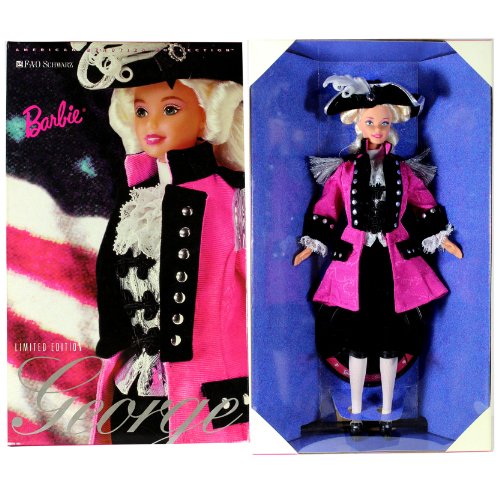 0713733303477 - MATTEL YEAR 1996 BARBIE FAO SCHWARZ EXCLUSIVE LIMITED EDITION AMERICAN BEAUTIES COLLECTION SERIES 12 INCH DOLL - BARBIE AS GEORGE WASHINGTON WITH JACKET, JABOT, VEST, KNICKERS, SOCKS, HAT, HAIR RIBBON, SHOES AND DOLL STAND