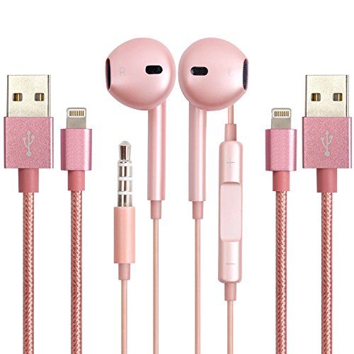 0713741577761 - LIFE FOR SIMPLE EARPHONES/HEADPHONES WITH MIC,PLUS 3FT 6FT NYLON BRAIDED LIGHTNING CABLES,FOR IPHONE 6/6S/6 PLUS/6S PLUS/5/5C/5S/IPAD/IPOD(ROSE GOLD)