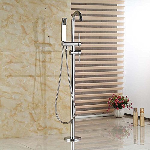 0713741874549 - ZOVAJONIA POLISHED CHROME BRASS BATHROOM FLOOR MOUNT BATHTUB FAUCET WITH HANDSHOWER FREE STANDING TUB FILLER TAP