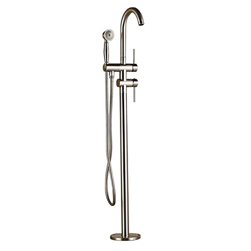 0713741874556 - ZOVAJONIA NEW FLOOR MOUNTED TUB FAUCET W/ HAND SHOWER TUB FILLER MIXER TAP BRUSHED NICKEL FINISHED