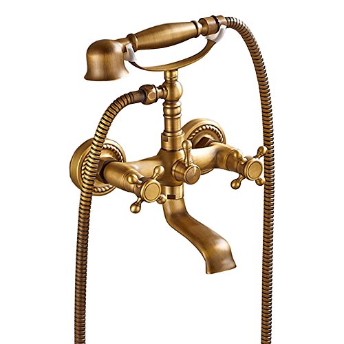 0713741874570 - ZOVAJONIA WALL MOUNTED HANDHELD BATHTUB SHOWER MIXERS ANTIQUE BRASS WATERFALL TUB SPOUT FAUCET TAPS DUAL HANDLES