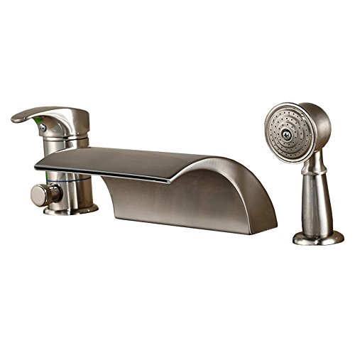 0713741874655 - ZOVAJONIA WATERFALL SOLID BRASS ROMAN TUB FAUCET SET WITH HAND SHOWER ,BRUSHED NICKEL