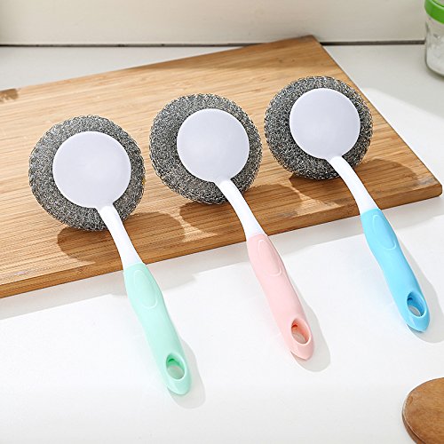 0713752037377 - GENERIC 3 PACK PLASTIC POT SCOURERS DISH BRUSH WITH LONG HANDLE