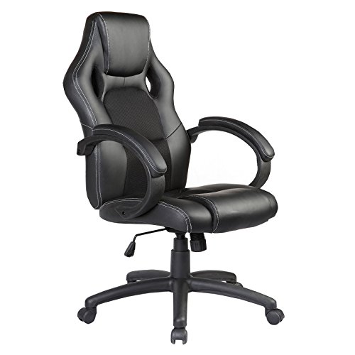 0713803617527 - EXECUTIVE SWIVEL LEATHER OFFICE CHAIR, HIGH BACK RACE CAR STYLE, BUCKET SEAT OFFICE CHAIR BLACK