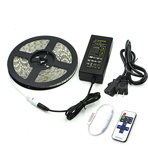 0713803754376 - LED STRIP LIGHTS KIT,WATERPROOF FLEXIBLE LED TAPE,16.4FT/5M 300 LEDS SMD 5050 WITH REMOTE CONTROLLER AND 12V 5A POWER SUPPLY(WARM WHITE)