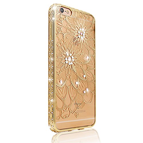 0713893294974 - IPHONE 6S PLUS CASE,WEIKY,LUXURY RHINESTONE AND GOLDEN PATTERN,ELECTROPLATE FRAME INLAY CRYSTAL FOR 5.5 INCHES,ULTRA THIN CLEAR TPU PROTECTIVE CASE FOR IPHONE 6S/6 PLUS (GOLDEN-FLOWER)