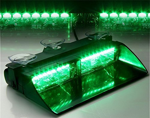 0714046456553 - GREEN 16LED MEMORY FUNCTION LAW ENFORCEMENT EMERGENCY HAZARD TRAFFIC WARNING STROBE LIGHTS BAR KIT FOR VEHICLE CAR TRUCK SUV INTERIOR ROOF / DASH / WINDSHIELD W/ 18 FLASH MODES & SUCTION CUPS