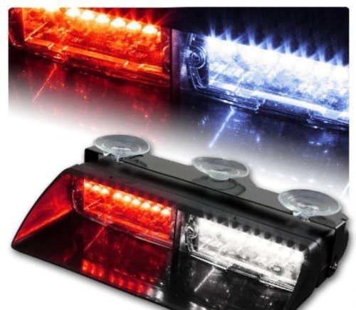 0714046456560 - RED&WHITE EMERGENCY HAZARD TRAFFIC WARNING STROBE LIGHTS BAR LAW ENFORCEMENT FOR VEHICLE CAR TRUCK SUV INTERIOR ROOF/DASH/WINDSHIELD WITH 16 LED MEMORY FUNCTION 18 FLASHING MODES & SUCTION CUPS