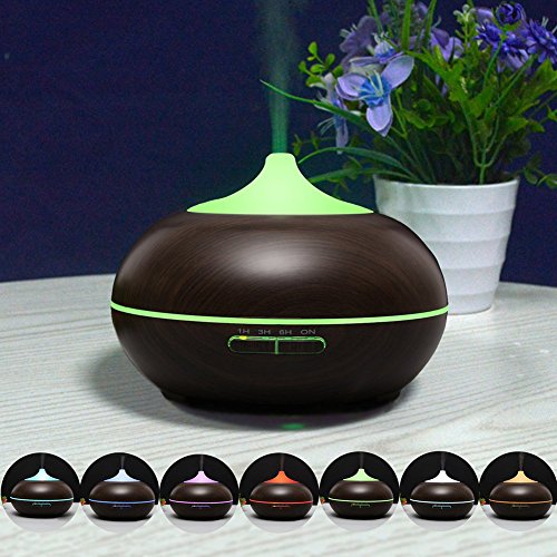 0714046456713 - 300ML ESSENTIAL OIL DIFFUSER,QUIET ULTRASONIC COOL MIST HUMIDIFIER WITH 7 COLORS LED AND WATERLESS AUTO SHUT-OFF FOR BABY STUDY YOGA SPA-DARK WOOD GRAIN