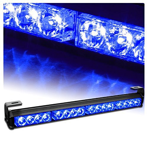 0714046456751 - BLUE 18 16 LED EMERGENCY WARNING STROBE LIGHT BAR FOR TRAFFIC ADVISOR VEHICLE WITH 7 FLASHING MODES