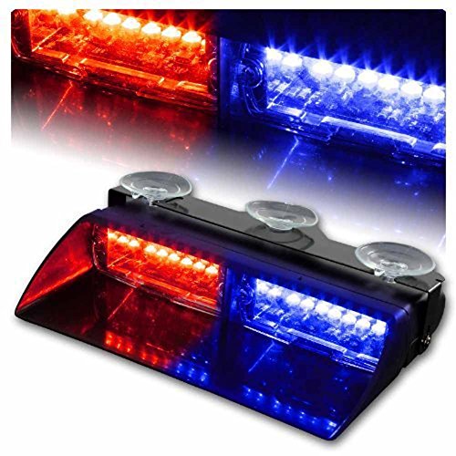 0714046456867 - RED/BLUE 16 LED 18 FLASHING MODE EMERGENCY HAZARD VEHICLE WARNING STROBE LIGHTS BAR WITH SUCTION CUPS FOR INTERIOR ROOF / DASH / WINDSHIELD