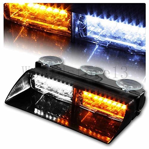 0714046457093 - AMBER/WHITE 16 LED 18 FLASHING MODE EMERGENCY HAZARD WARNING STROBE LIGHTS BAR FOR INTERIOR ROOF / DASH / WINDSHIELD WITH SUCTION CUPS