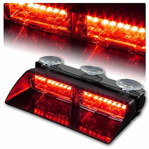 0714046457239 - RED 16 LED MEMORY FUNCTION LAW ENFORCEMENT EMERGENCY HAZARD TRAFFIC WARNING STROBE LIGHTS LAMP BAR KIT FOR VEHICLE CAR TRUCK SUV INTERIOR ROOF / DASH / WINDSHIELD WITH 18 FLASHING MODES & SUCTION CUPS