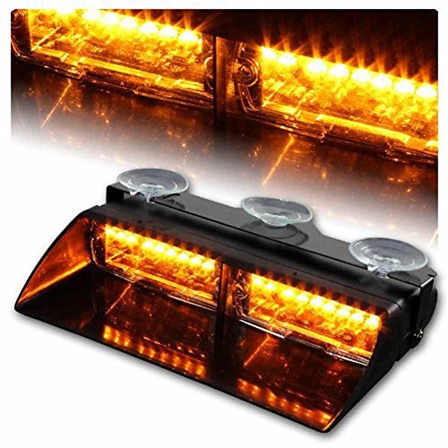 0714046457321 - 16LED LAW ENFORCEMENT EMERGENCY HAZARD TRAFFIC WARNING STROBE LIGHTS LAMP BAR KIT MEMORY FUNCTION FOR VEHICLE CAR TRUCK SUV INTERIOR ROOF / DASH / WINDSHIELD WITH 18 FLASH MODES & SUCTION CUPS-AMBER