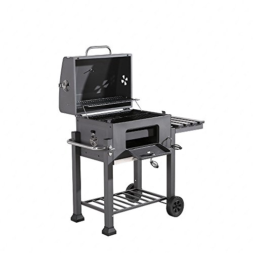 0714119060540 - GREY NEW OUTDOOR GOURMET TROLLEY BBQ BARBECUE GRILL CHARCOAL GARDEN HEAT SMOKER
