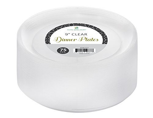 0714119147777 - ELITE SELECTION 9 INCH DINNER DISPOSABLE CLEAR HARD PLASTIC PARTY PLATES 75 COUNT