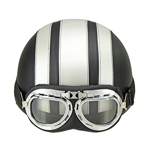 White+Black Oshide Bike Scooter Motorcycle Half Helmet With Goggles Glasses Visor For Women Men 