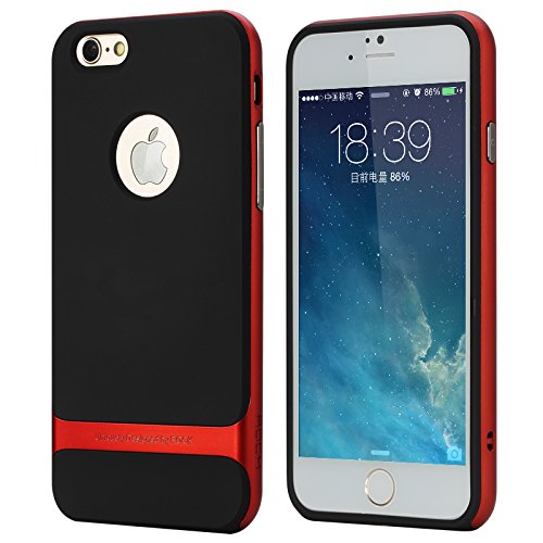 0714497272917 - IPHONE 6/6S 4.7 CASE, ROCK® ANTI-SCRATCH DROP PROTECTION ULTRA THIN SLIM FIT DUAL LAYERED HEAVY DUTY ARMOR HYBRID HARD PC+SOFT TPU PROTECTIVE SHELL CASE FOR APPLE IPHONE 6/6S 4.7 - RED/BLACK