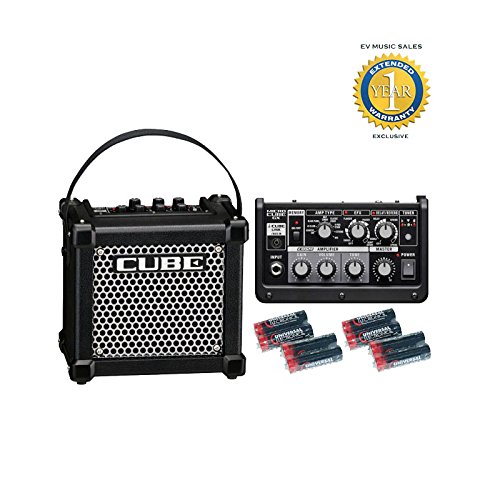 0714573525524 - ROLAND M-CUBE-GX MICRO CUBE GX 3W 1X5' GUITAR COMBO AMP BLACK AND 8 UNIVERSAL ELECTRONICS AA BATTERIES BUNDLE WITH 1 YEAR FREE EXTENDED WARRANTY