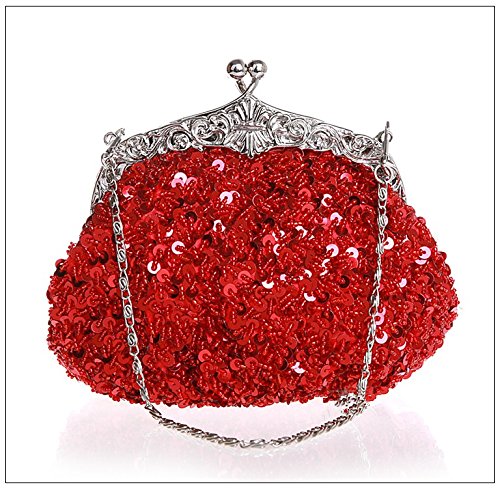 0714602467993 - EMIO WOMEN'S NEW FASHION BEADED SEQUINED WEDDING EVENING BAG CLUTCH (RED)