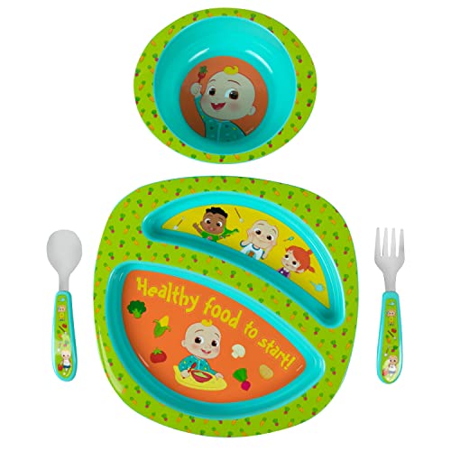 0071463117871 - THE FIRST YEARS COCOMELON 4-PIECE TODDLER MEALTIME FEEDING SET WITH DISHWASHER SAFE BOWL, PLATE, FORK & SPOON, MADE WITHOUT BPA