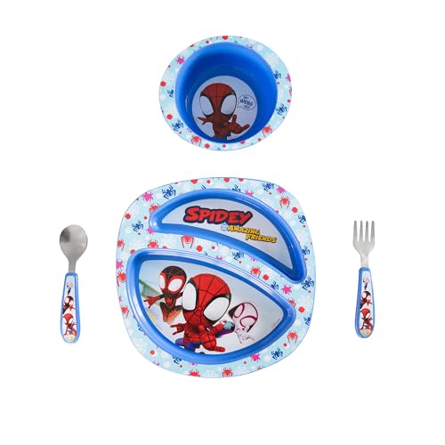 0071463118168 - THE FIRST YEARS SPIDEY AND HIS AMAZING FRIENDS TODDLER DINNERWARE SET - TODDLER PLATES AND TODDLER UTENSILS - DISHWASHER SAFE TODDLER FEEDING SUPPLIES AND KIDS UTENSILS - 4 COUNT
