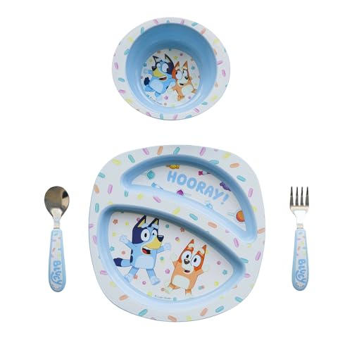 0071463118878 - THE FIRST YEARS BLUEY TODDLER DINNERWARE SET - INCLUDES DIVIDED TODDLER PLATE, BOWL, AND TODDLER UTENSILS - DISHWASHER SAFE TODDLER FEEDING SUPPLIES MADE WITHOUT BPA - 4 COUNT