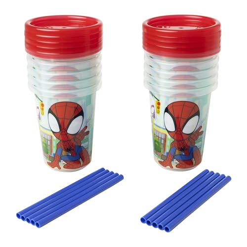 0071463118984 - THE FIRST YEARS SPIDEY AND HIS AMAZING FRIENDS TAKE & TOSS TODDLER STRAW CUPS - SPILL PROOF TODDLER SIPPY CUPS WITH SNAP ON LIDS AND STRAWS - SPIDER-MAN GIFTS AND PARTY SUPPLIES - 10 OZ - 10 COUNT