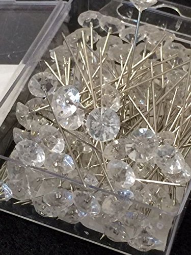 0714639340801 - BOX OF 100 DIAMANTE PINS BOUQUET JEWELRY DIAMOND WEDDING FLOWERS CAKE JEWEL PIN
