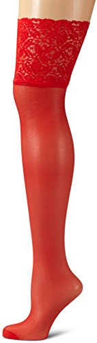 0714718017136 - LEG AVENUE WOMEN'S PLUS-SIZE LACE SHEER THIGH HIGHS, RED, PLUS SIZE