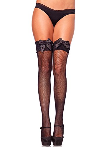 0714718079080 - FISHNET THIGH HIGHS WITH LACE TOP AND BOW COSTUME ACCESSORY